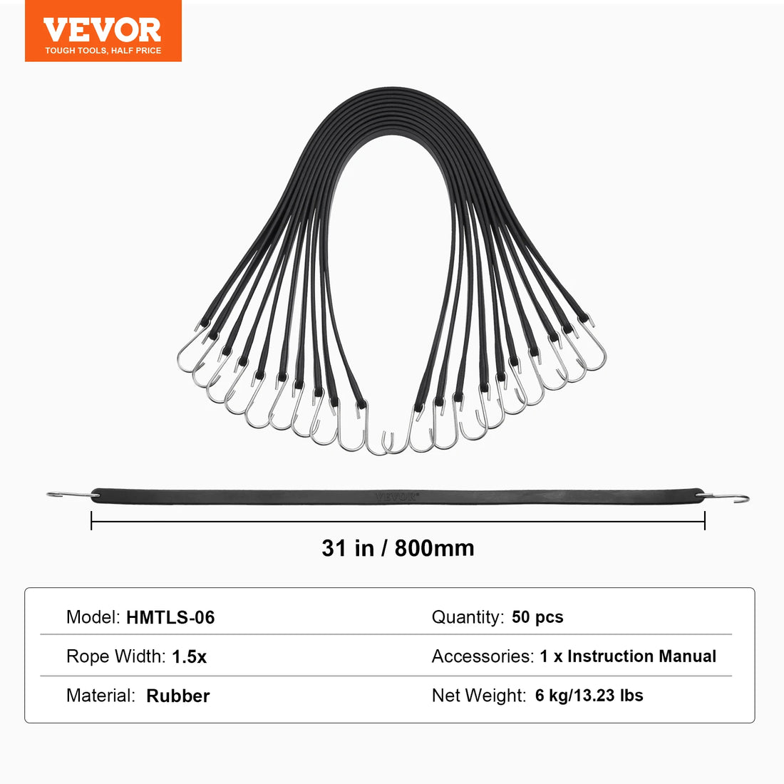 VEVOR Heavy Duty Elastic Bungee Cords with Steel S-Hooks