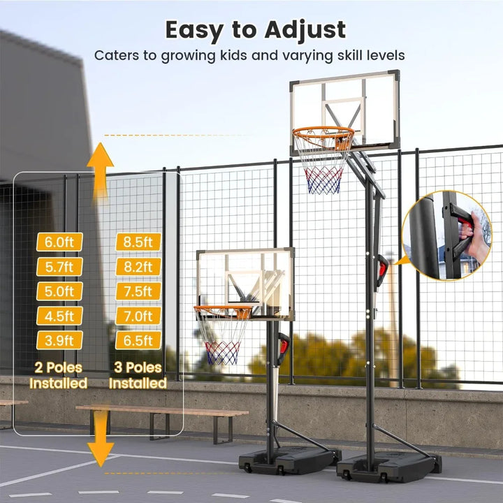 8.5ft Adjustable Portable Basketball Hoop with Wheels