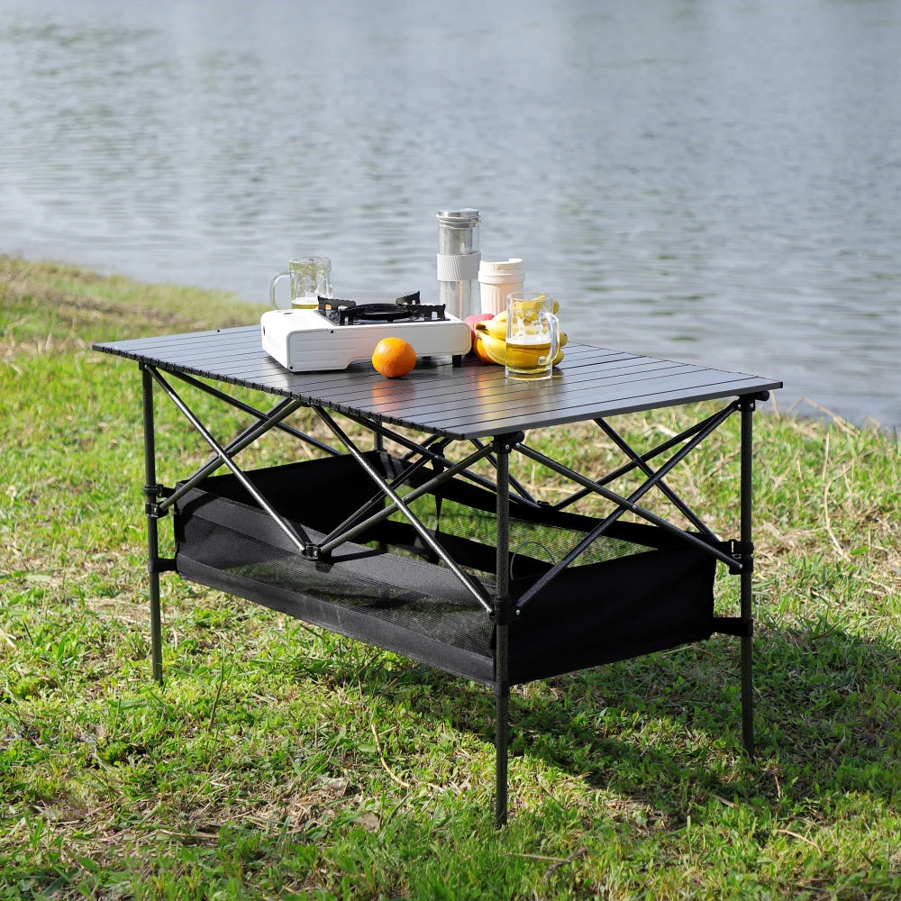 1-Piece Folding Outdoor Aluminum Roll-Up Table with Carrying Bag