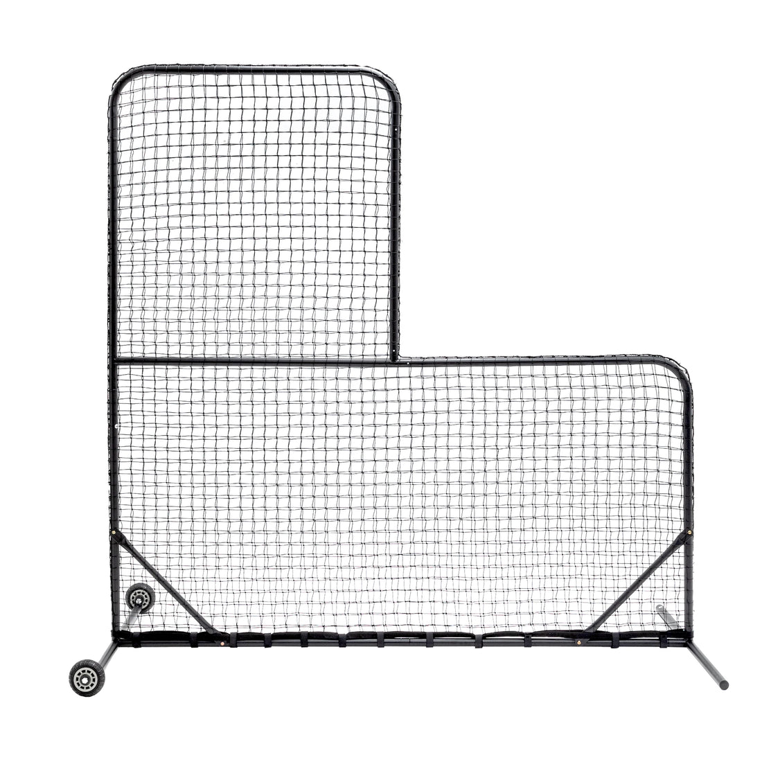 L-Shaped Baseball Pitching Net with Wheels – 84"x84"