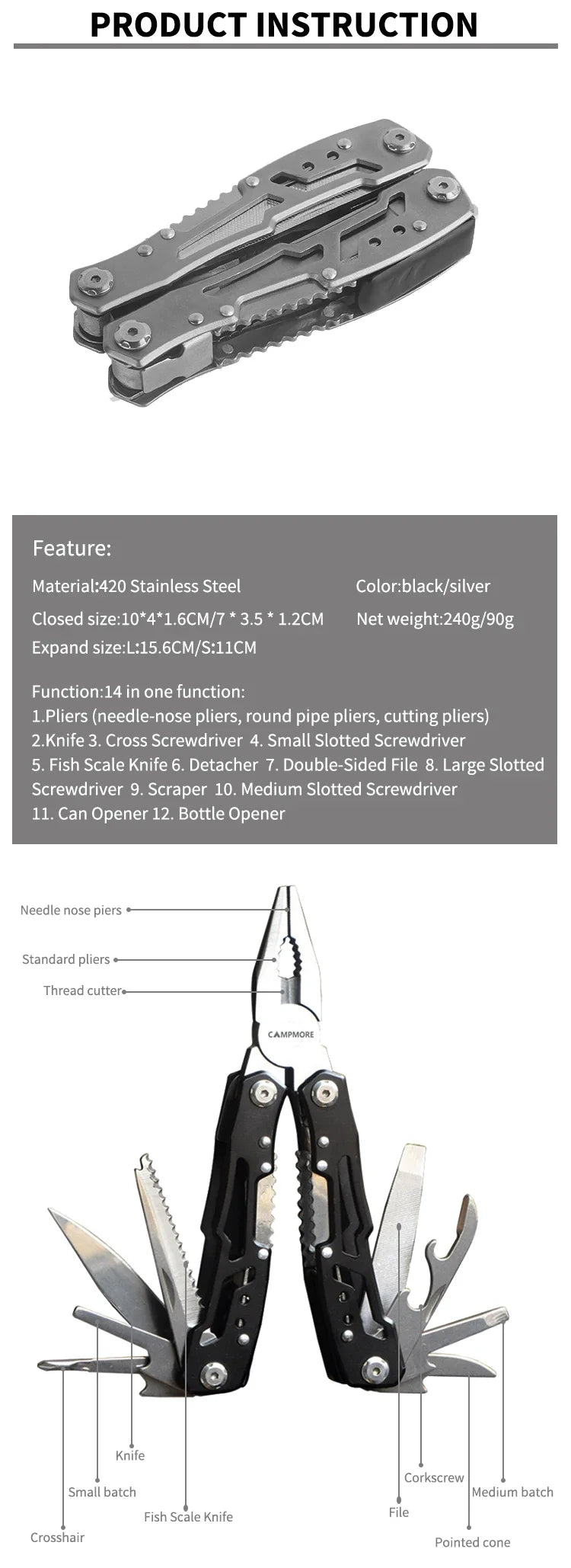 Outdoor Multitool Folding Survival Knife & Pliers