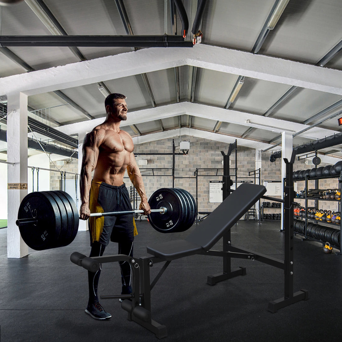 Weight Bench Press Set with Squat Rack – Home Gym Strength Training