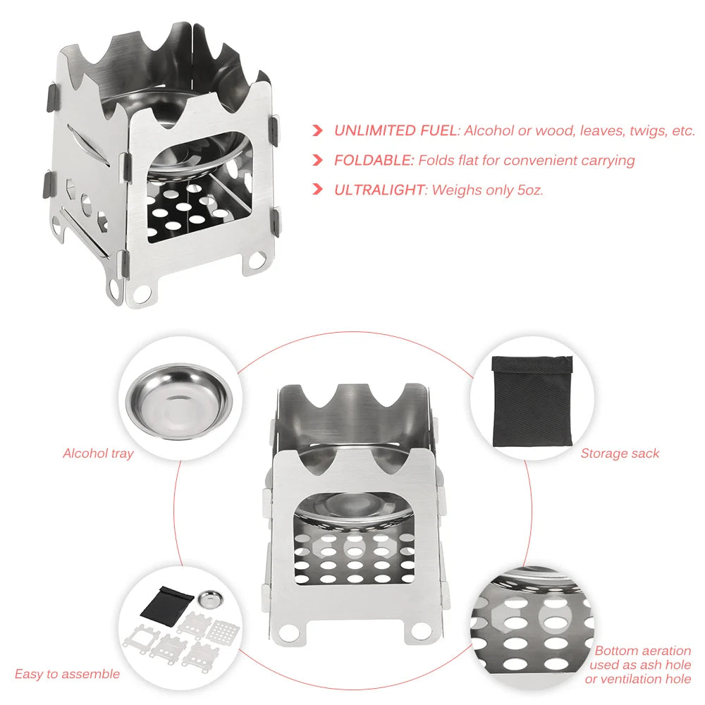 Titanium Portable Folding Wood Camping Stove