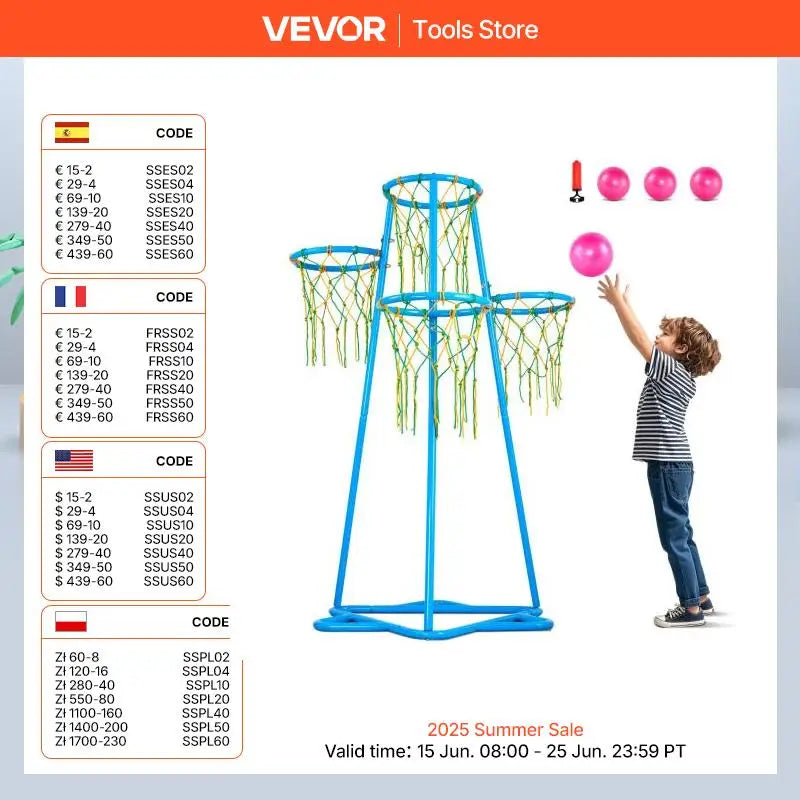 VEVOR 4-Hoop Kids Adjustable Basketball Stand with Balls