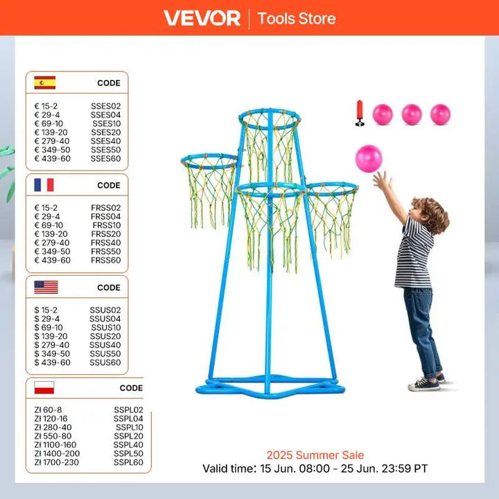 VEVOR 4-Hoop Kids Adjustable Basketball Stand with Balls