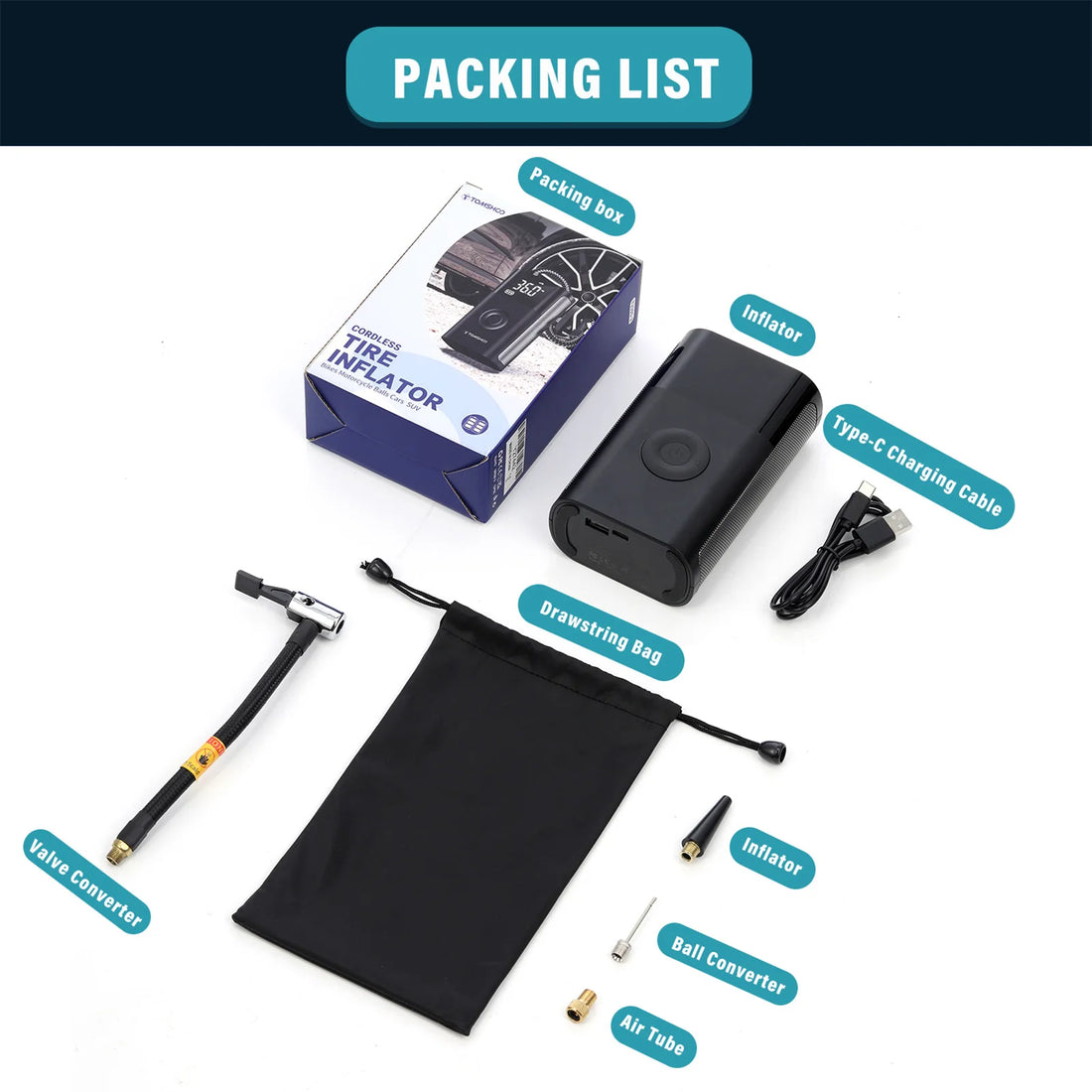 Tomshoo 4-in-1 Car Air Compressor & Power Bank