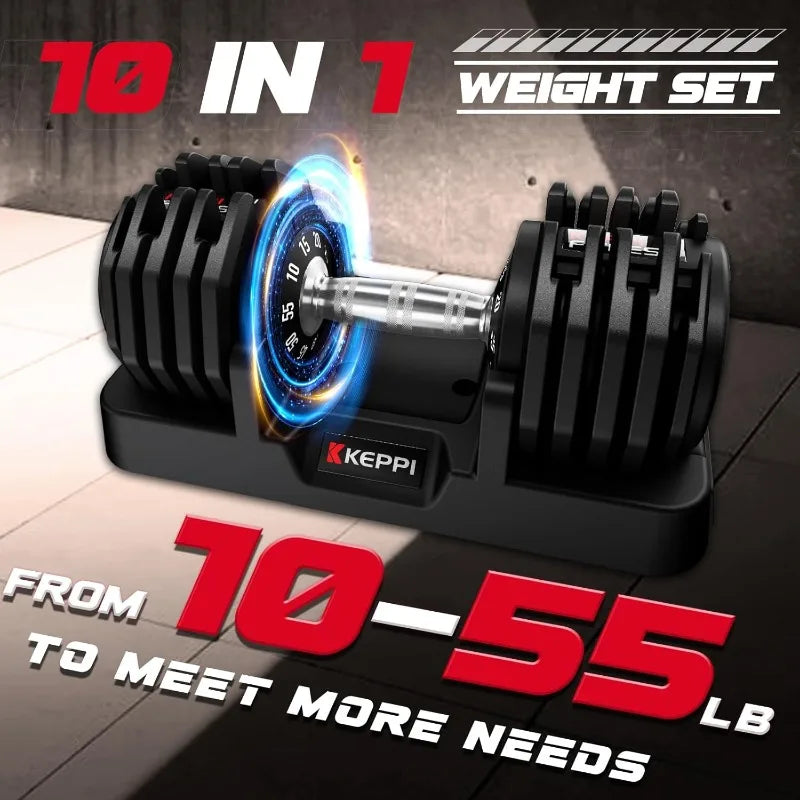 Keppi Adjustable Dumbbells 25lb/55lb with Anti-Slip Handle
