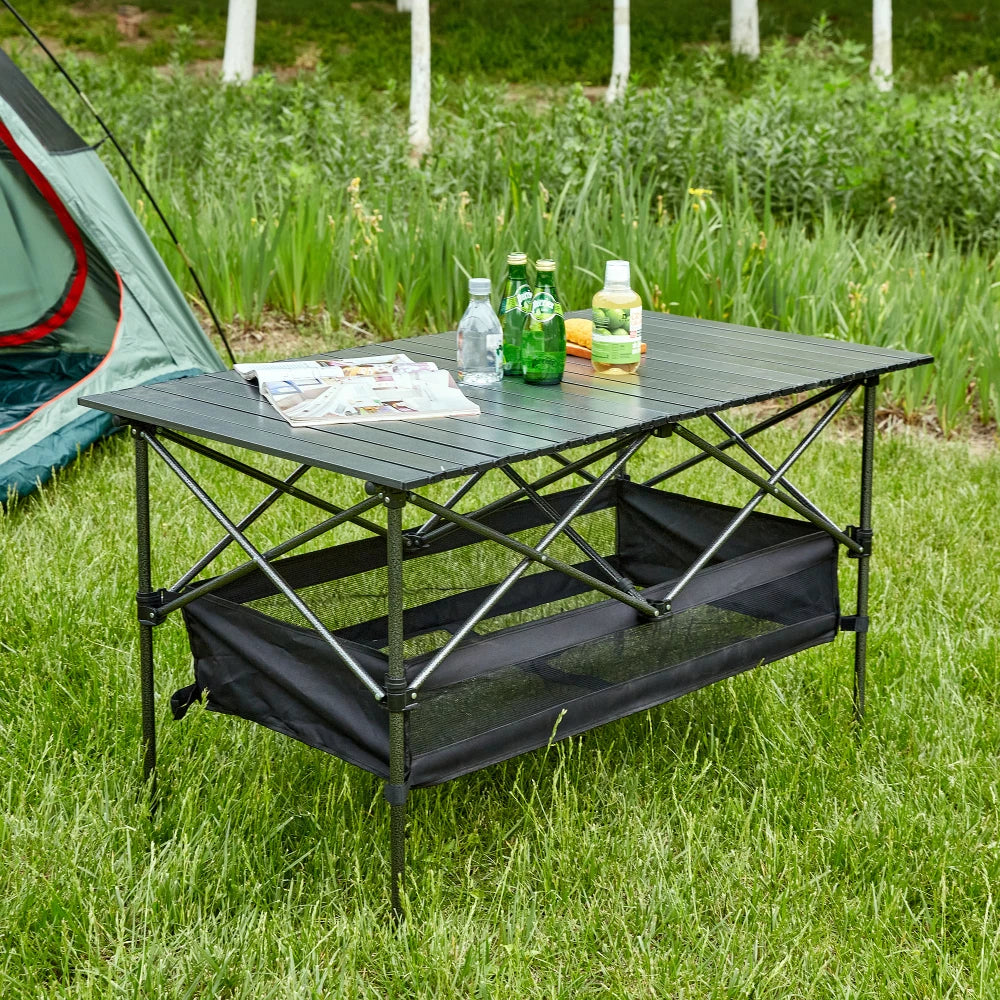 1-Piece Folding Outdoor Aluminum Roll-Up Table with Carrying Bag