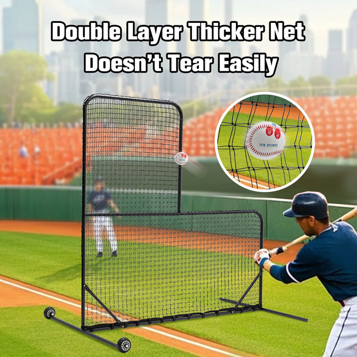 L-Shaped Baseball Pitching Net with Wheels – 84"x84"