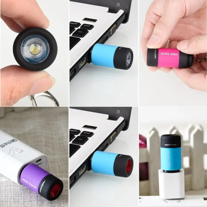 Mini LED USB Rechargeable Keychain Flashlight