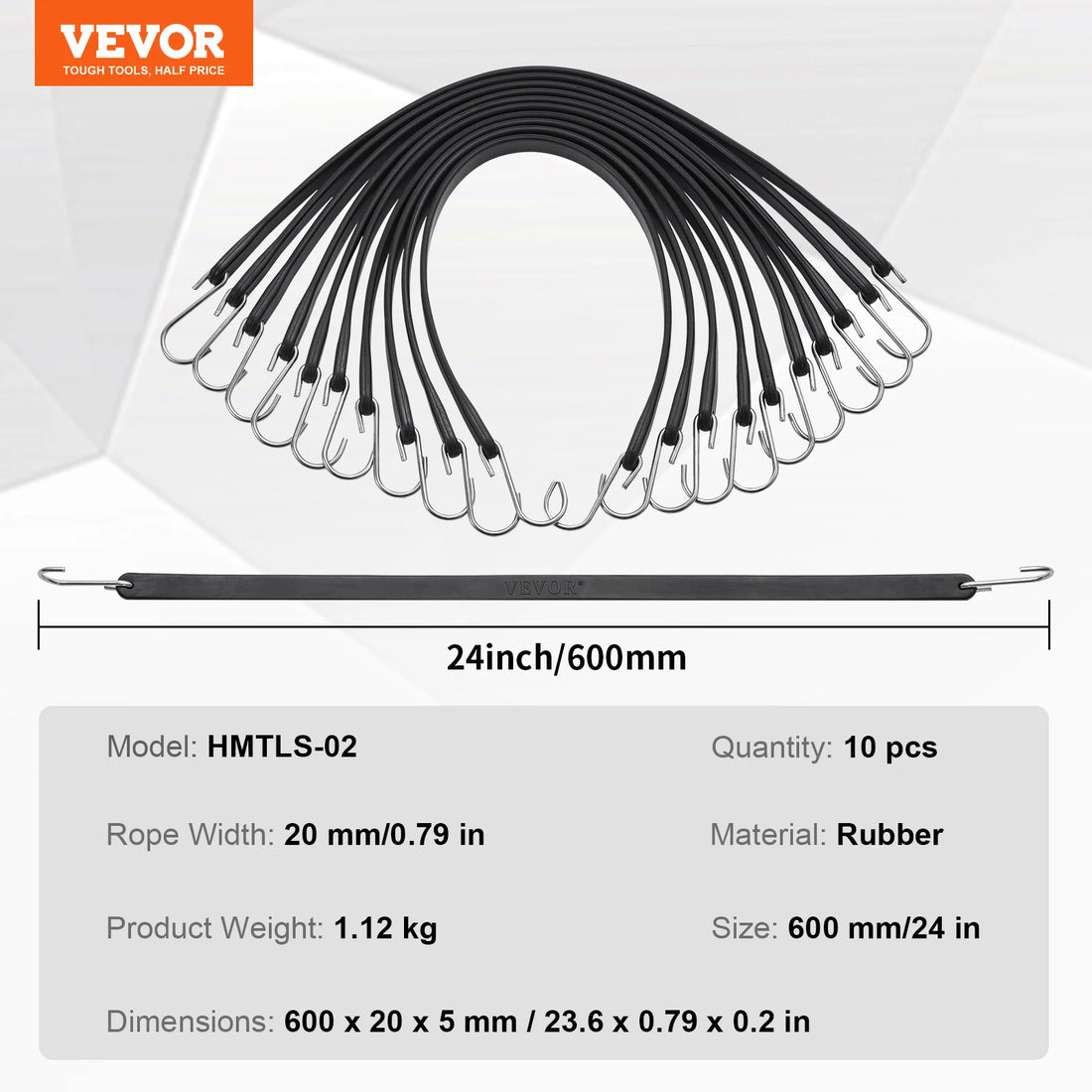 VEVOR Heavy Duty Elastic Bungee Cords with Steel S-Hooks
