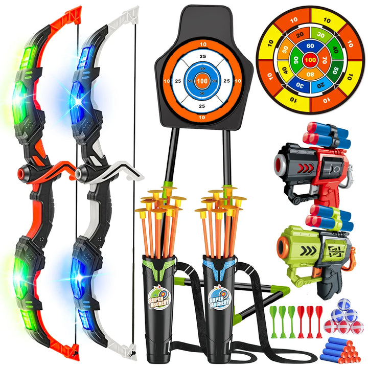 VATOS 2-in-1 Bow & Arrow + Toy Gun Set with LED Lights