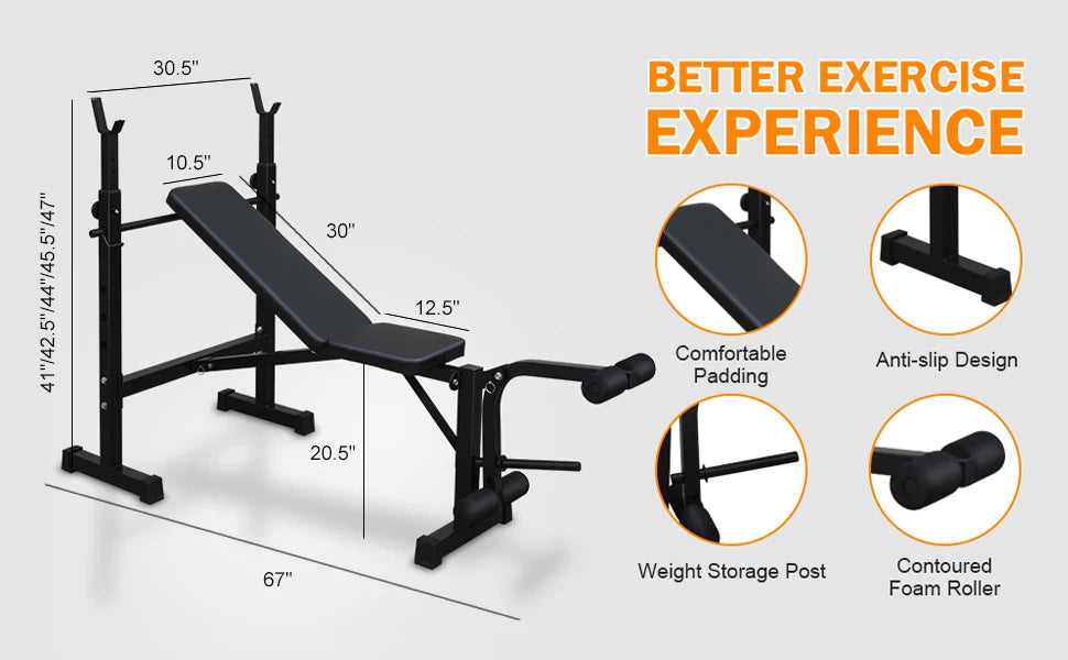 Weight Bench Press Set with Squat Rack – Home Gym Strength Training