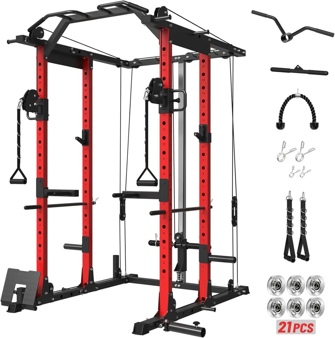 1500LBS Squat Rack with Cable Crossover & LAT Pulldown System