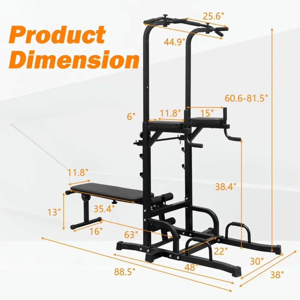 Power Tower Dip Station with Adjustable Bench & Pull-Up Bar