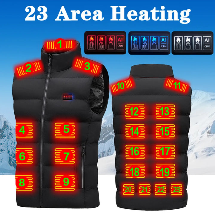 Unisex Heated Vest with 23 Heating Zones – USB Rechargeable