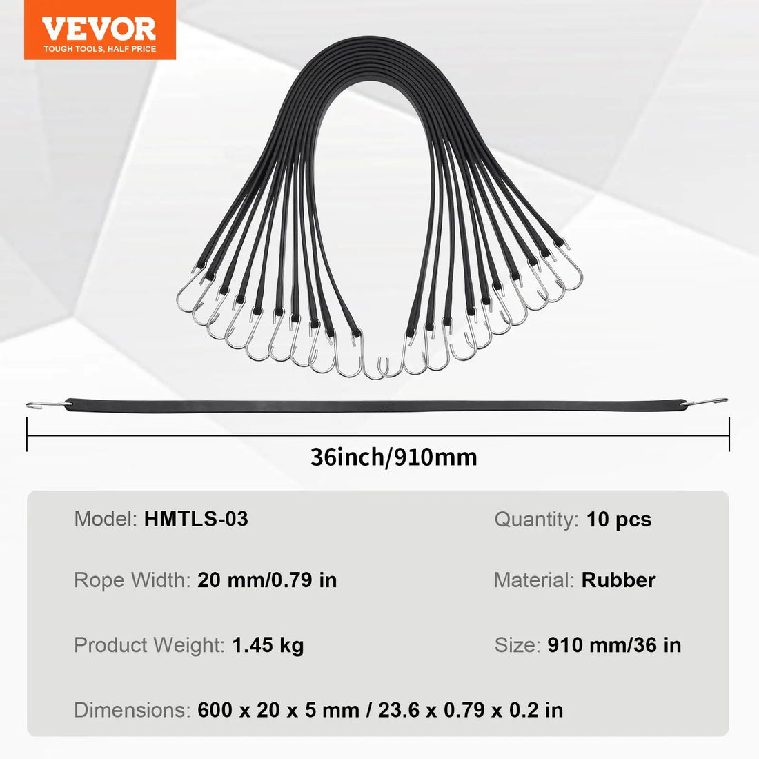 VEVOR Heavy Duty Elastic Bungee Cords with Steel S-Hooks