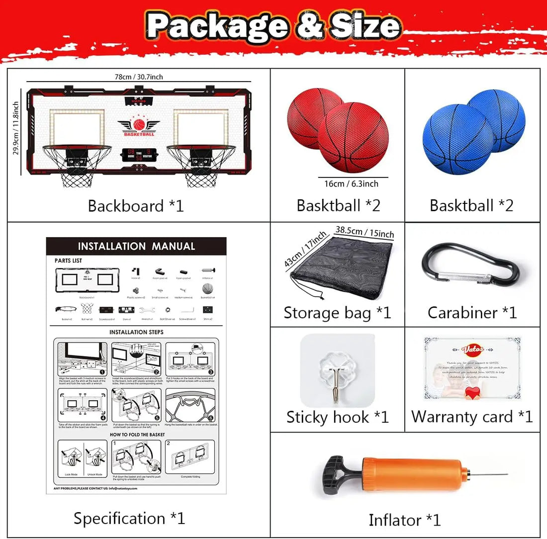 VATOS 2-Pack Mini Basketball Hoops with Electronic Scoreboard