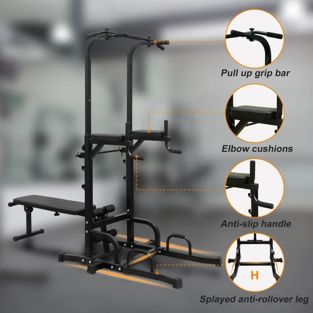 Power Tower Dip Station with Adjustable Bench & Pull-Up Bar