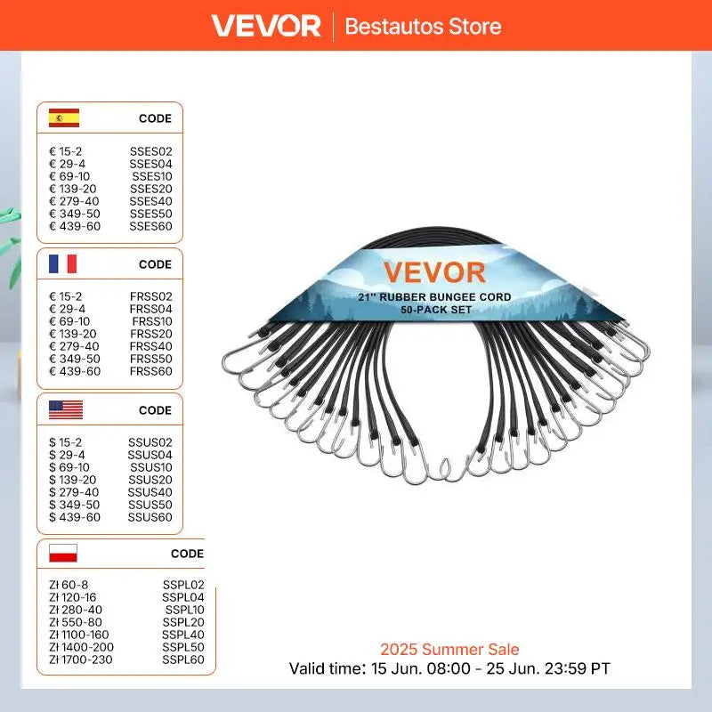 VEVOR Heavy Duty Elastic Bungee Cords with Steel S-Hooks