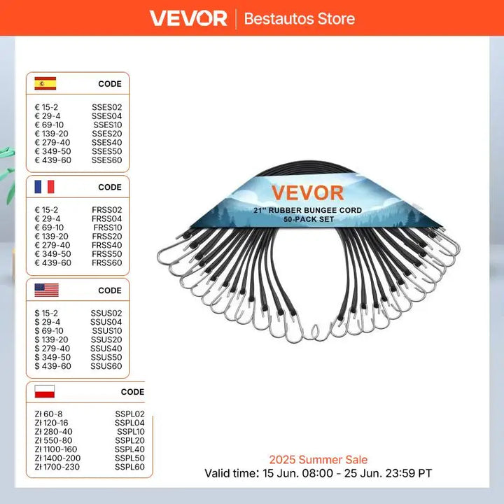 VEVOR Heavy Duty Elastic Bungee Cords with Steel S-Hooks