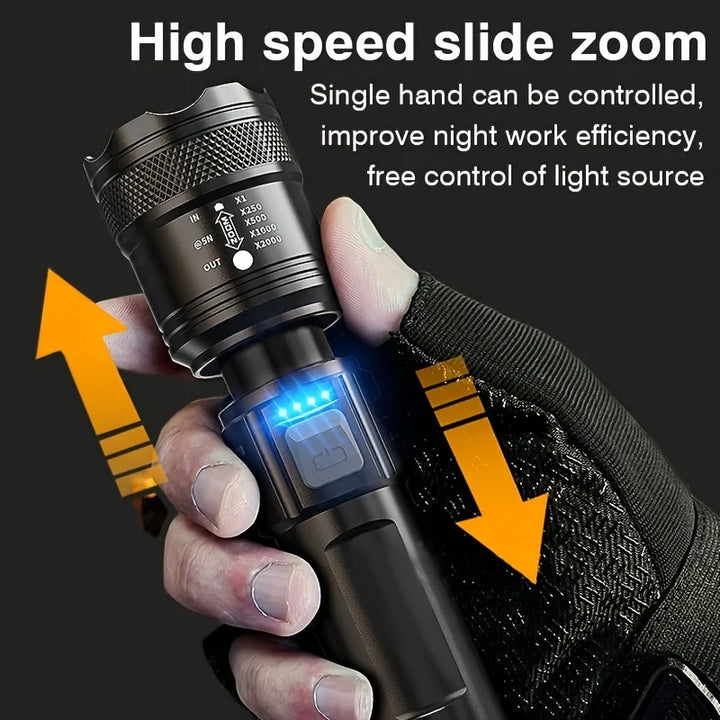 USB Rechargeable LED Flashlight – Zoom Torch with Battery Display