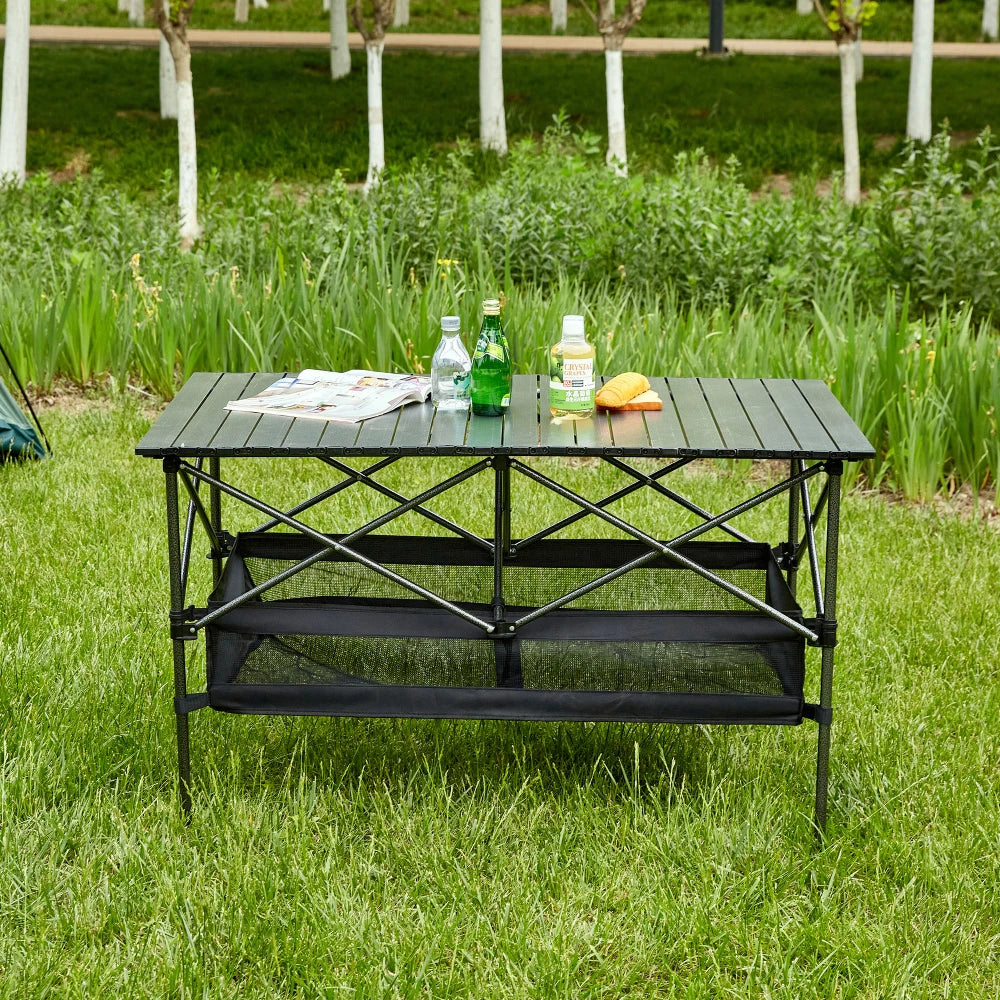 1-Piece Folding Outdoor Aluminum Roll-Up Table with Carrying Bag