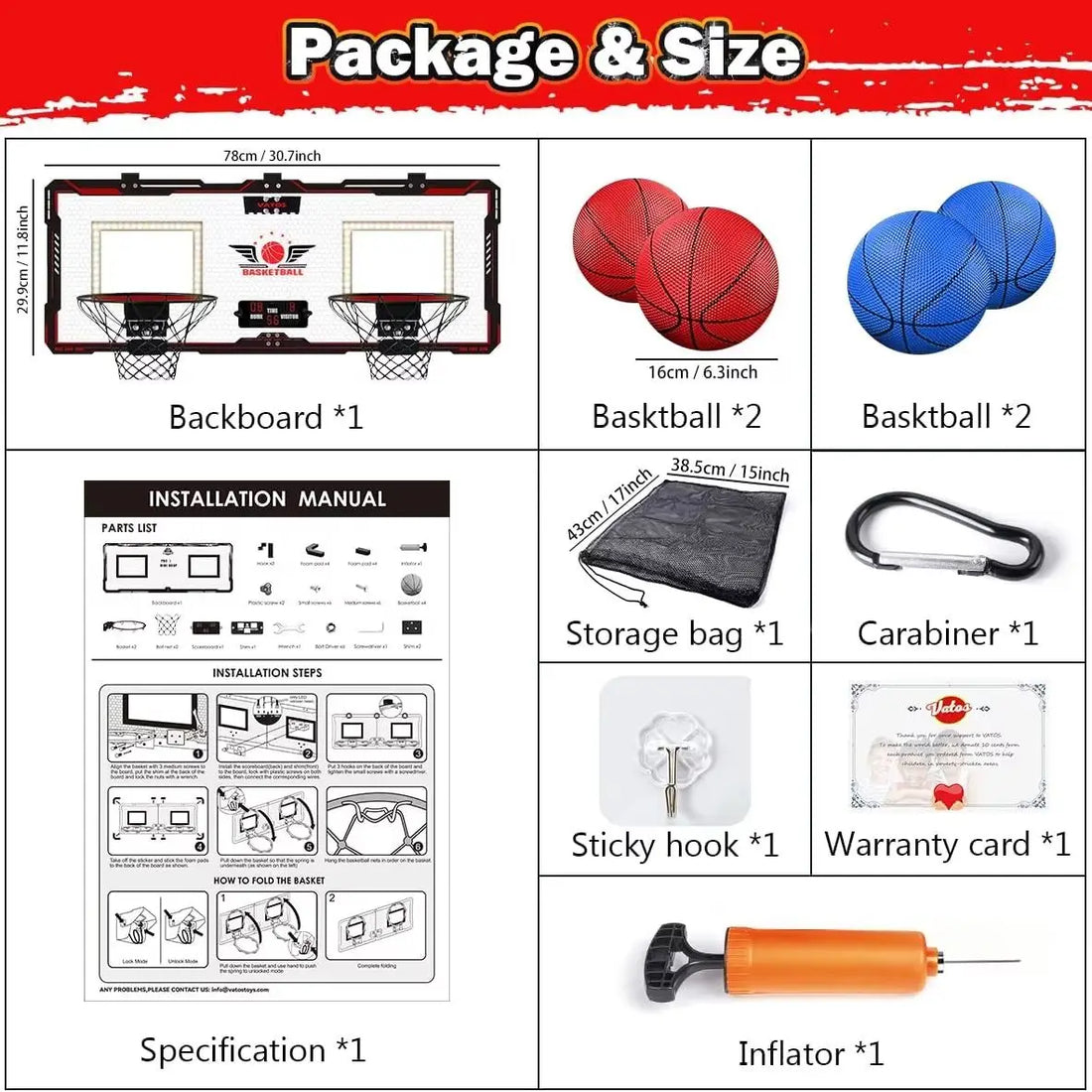 VATOS 2-Pack Mini Basketball Hoops with Electronic Scoreboard