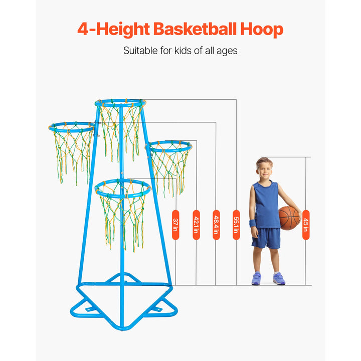 VEVOR 4-Hoop Kids Adjustable Basketball Stand with Balls