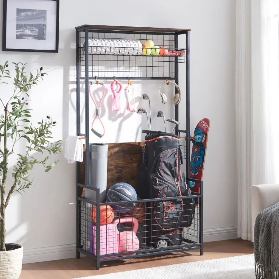 Garage Ball & Sports Equipment Organizer with Baskets