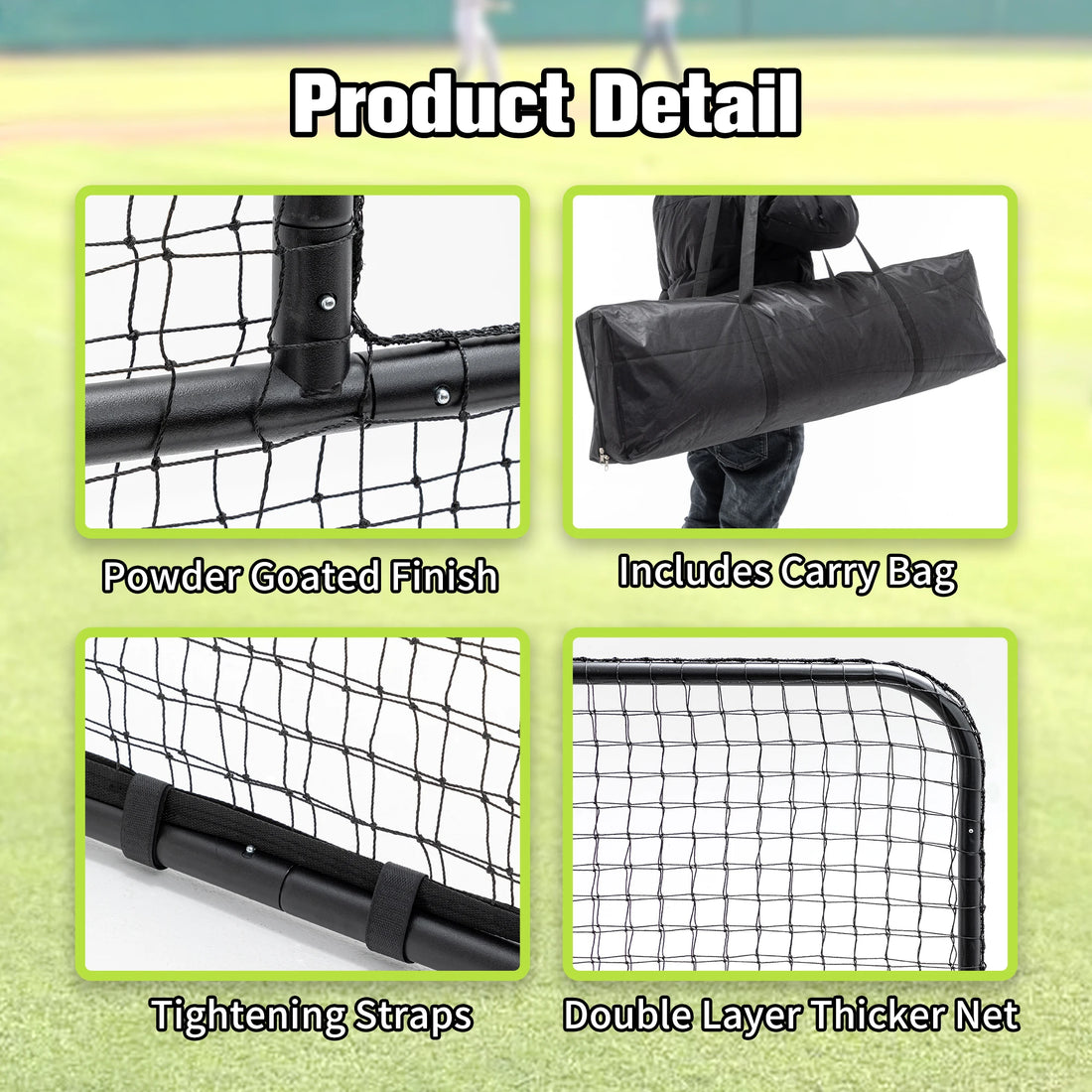L-Shaped Baseball Pitching Net with Wheels – 84"x84"