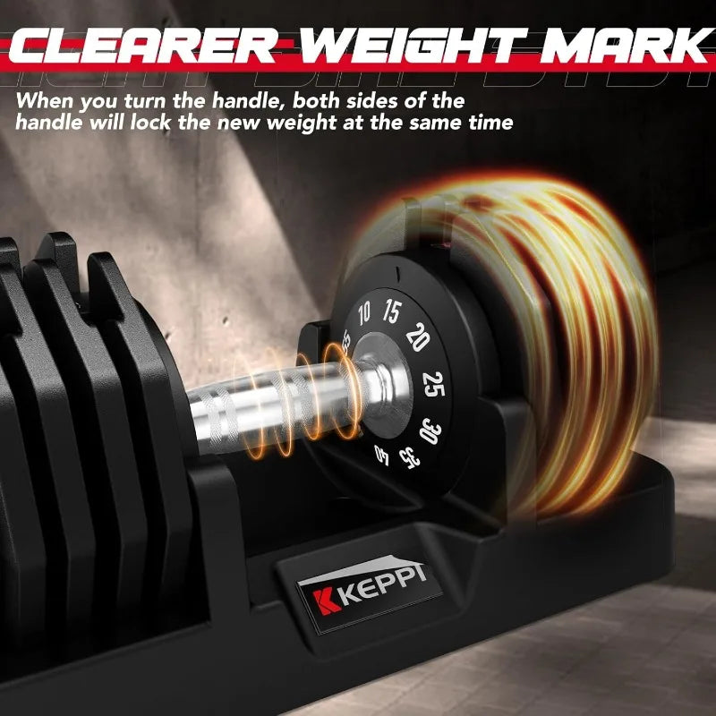 Keppi Adjustable Dumbbells 25lb/55lb with Anti-Slip Handle
