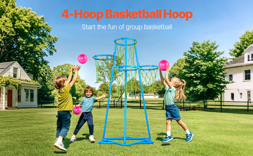 VEVOR 4-Hoop Kids Adjustable Basketball Stand with Balls